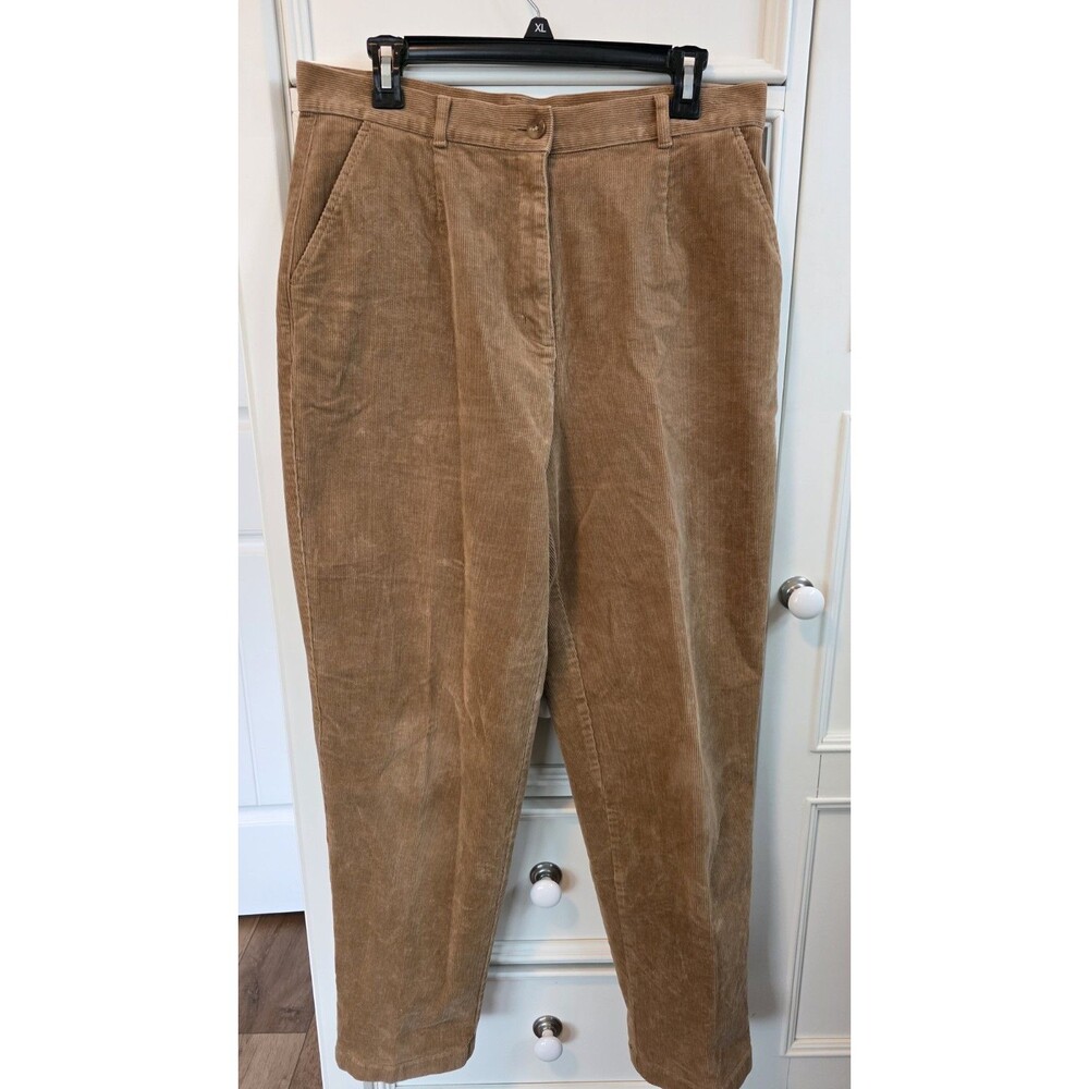LL Bean Woman's Original Fit Size 14 Brown Corduroy Stretch Flat Front Pants